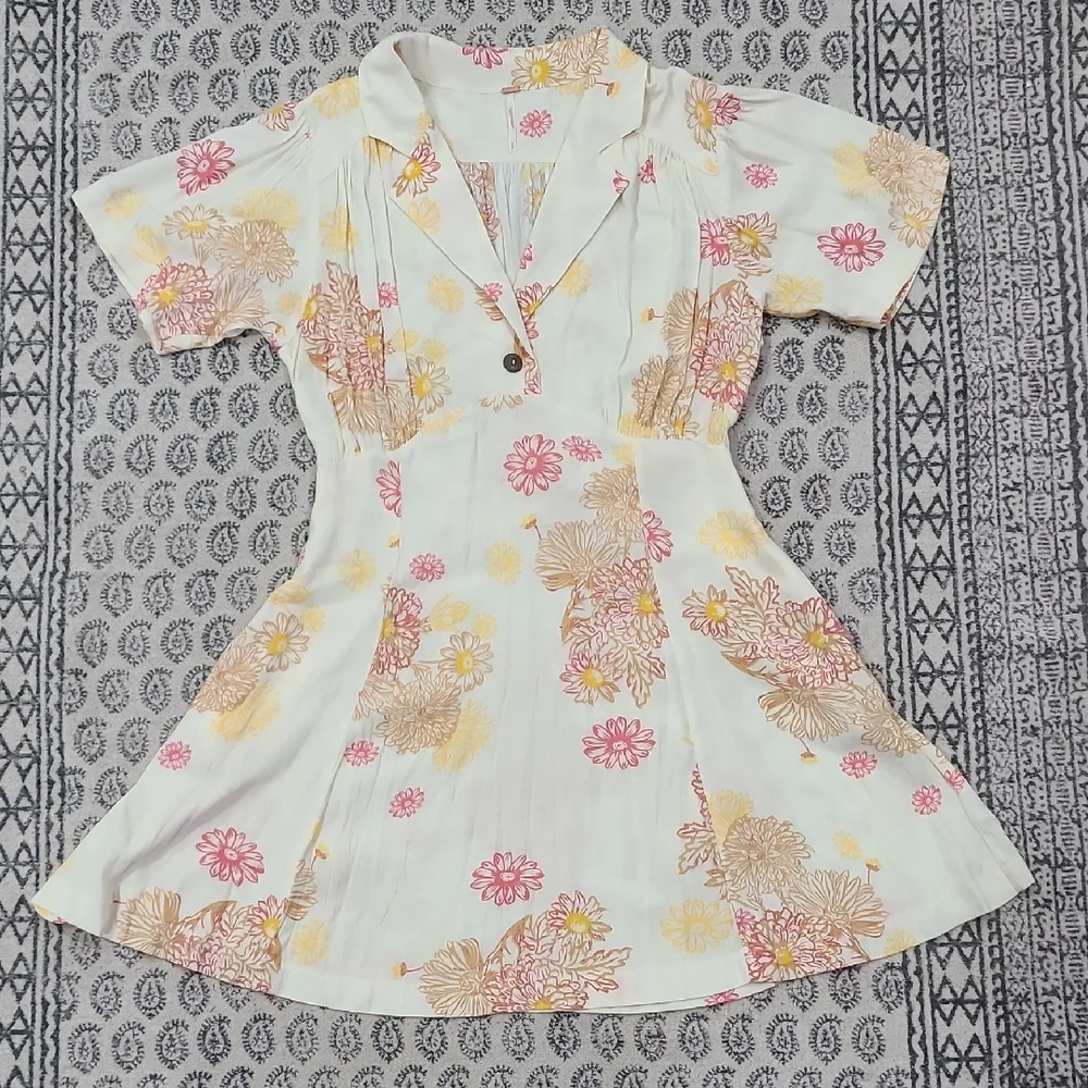 Free People Floral Mini Dress in Pink and Yellow - Picture 4 of 10